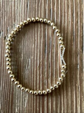 Gold Beaded Stretch Bracelet with K initial pave charm